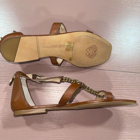 NEW Vince Camuto Sereney Chain Tan Brown Leather Sandals Size 9.5 - Picture 5 of 6
